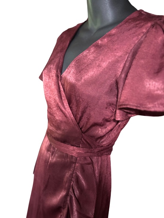 Audrey parks maroon satin wrap midi dress small women purple - Picture 6 of 12